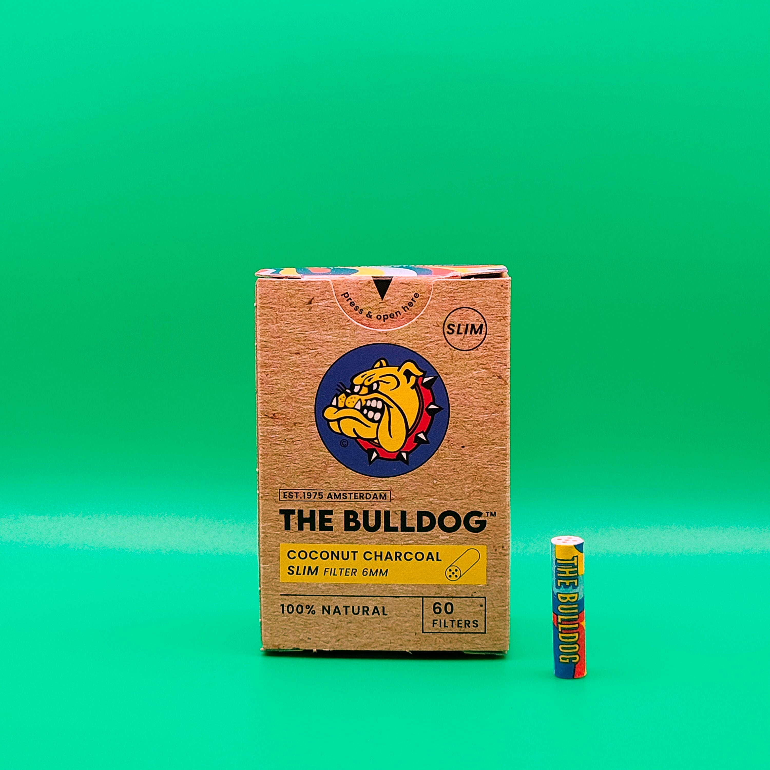 Boîtes de 60 filtres Slim The Bulldog charbon coco